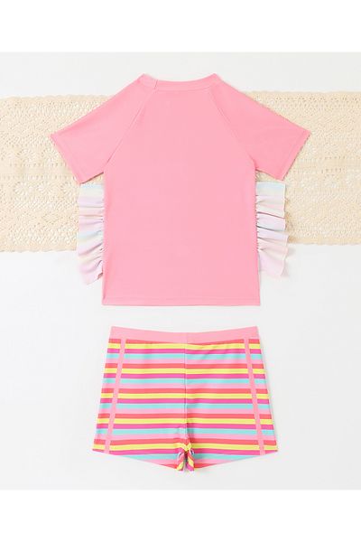 SAPS SAPS Unicorn Print & Striped Two Piece Swimsuit - Hot Pink