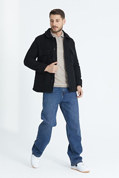 Store %100 Pamuk, Gömlek Yaka, Düğmeli Erkek Welsoft Peluş Ceket