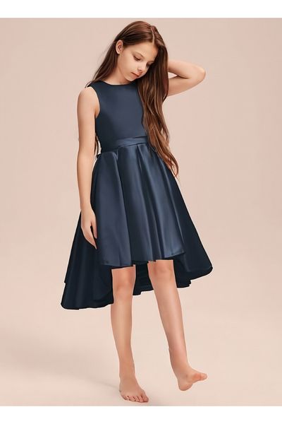 HSNLİFE Navy Blue Elegant Short Asymmetrical Girls' Dress Birthday Prom Graduation Dress