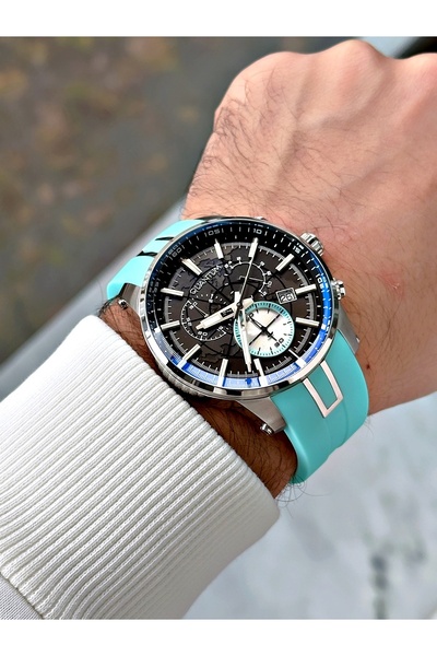 Quantum Fonksiyonlu Turkuaz Renk Silikon Kordon Çelik Kasa Erkek Kol Saati 560.659
