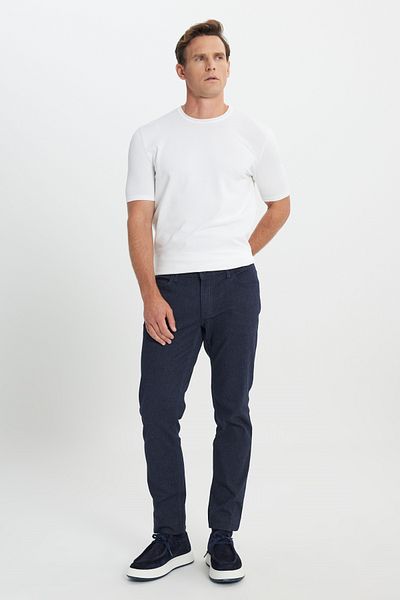 ALTINYILDIZ CLASSICS Ανδρικό, μπλε Navy, βαμβακερό, λεπτή εφαρμογή, 5 τσέπες, ελαστικό καθημερινό παντελόνι Dobby