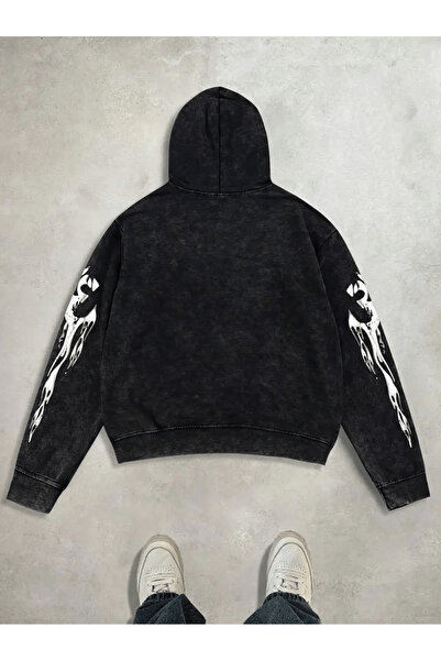Touz Moda Streetwear Vintage Baskı Detail Kapüşonlu Sweatshirt