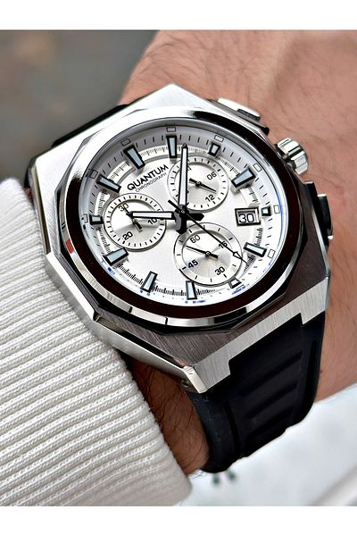 Quantum Functions Active 10 Atm Waterproof Silicone Cord Steel Case Men Wristwatch 1078331