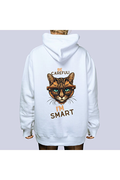Unisex Oversize Cat baskılı Hoodie