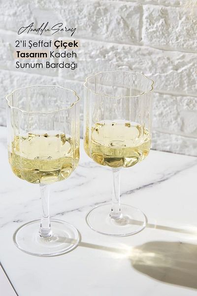 Anadolu Saray 2Pcs Clear Flower Shaped Goblet Coffee Presentation and Cocktail Cup Coffee Side Water Cup