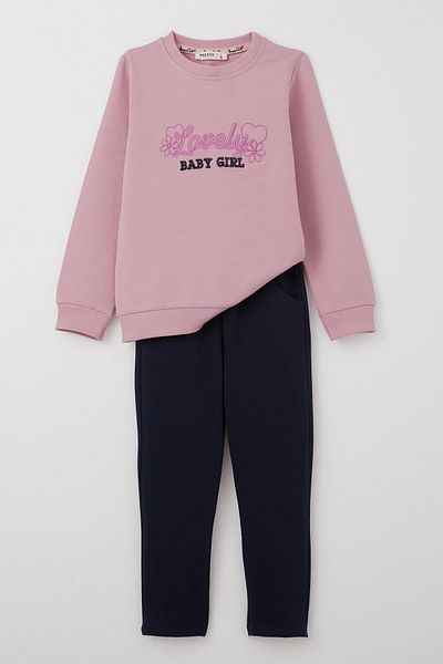 Breeze 1-4 Years Old Girl's Love Embroidered Tracksuit Set - Dried Rose