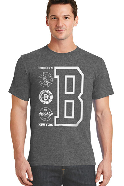 ROCKANDROLL Ανδρικό μπλουζάκι με κοντό μανίκι Anthracite με λογότυπο Brooklyn