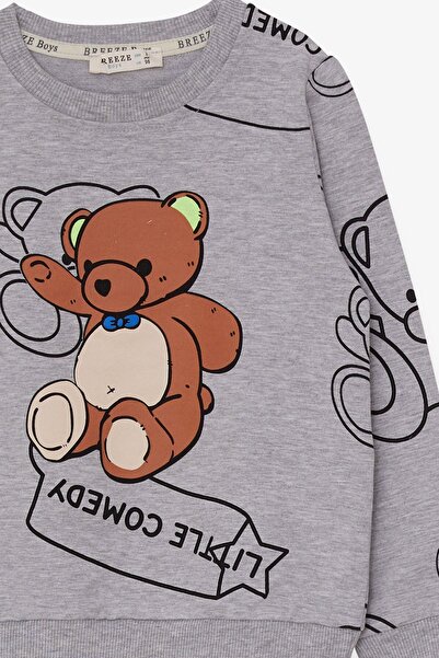 Breeze Boy's Tracksuit Set with Teddy Bear Pattern, Age 1-4, Gray Melange