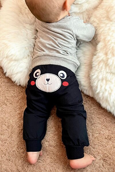 Breeze Erkek Bebek Eşofman Takımı Sevimli Ayıcık Nakışlı 9 Ay-3 Yaş, Gri
