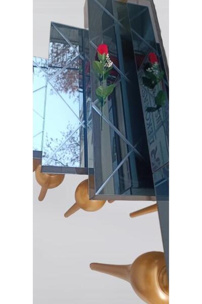 BENGİ TİCARET Zigon-dresuar 18095 Tombul Model Parlak Gold Kayın Ayak Baklava Çizgi Ayna Tabla