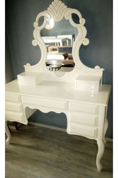 BENGİ TİCARET Makyaj Masa 19440 Dresuar 9ÇEKM Kayın Aslan Ayak Parlak Beyaz A...