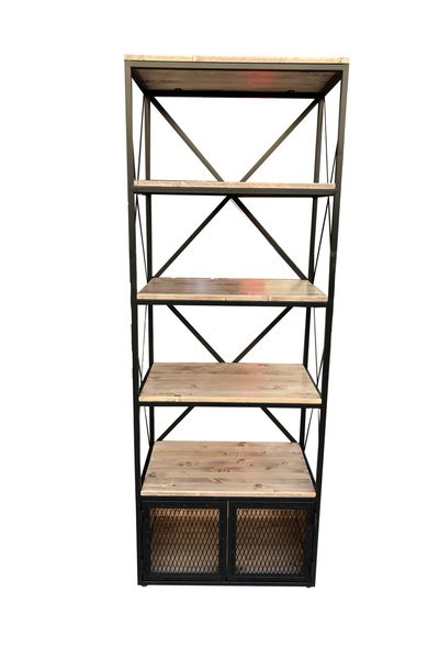 BENGİ TİCARET Kitaplık X 18114 Metal Çapraz Yan Ladin Natüre Raf Parlak Siyah Tel Kapak El Yapım