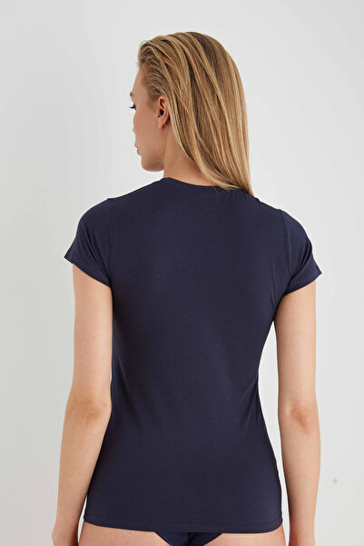 Sevim Жіноча футболка з лайкри з круглим вирізом з 2 пакетами