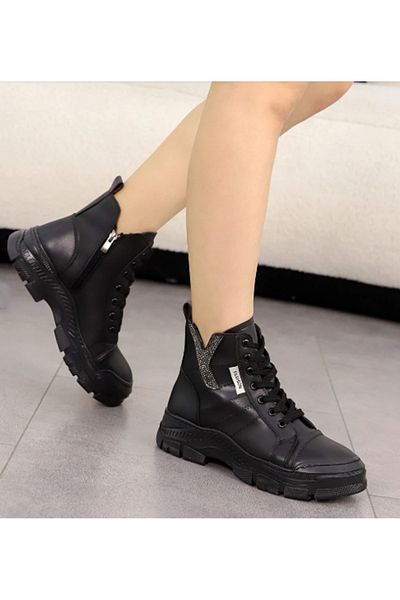 Afilli Women's Black Stone Platform Heel Thick Sole Comfortable Outdoor Casual Winter Sneaker Sports Boots Shoes