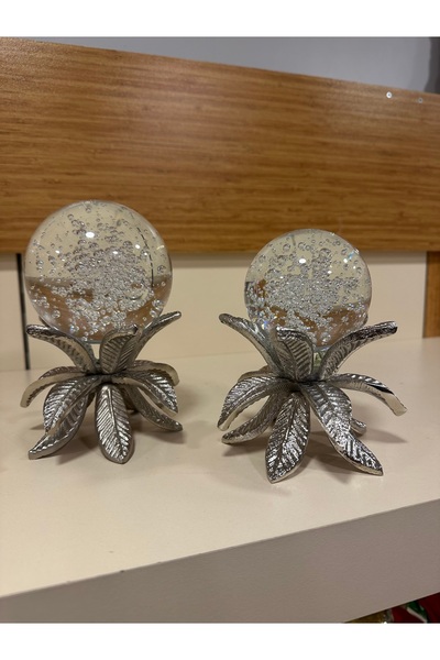 PLUS HOME DEKORATİF 2'Lİ DÖKÜM PİRİNÇ GÜMÜŞ KÜRE 16 VE 14 CM