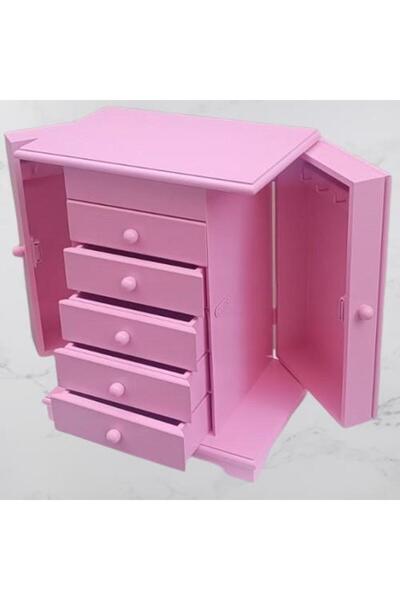 BENGİ TİCARET Hobi Erdl Dekoratif 90377 Takı Şifonyer 5çekmece Parlak Pembe Lake Boya El Yapım