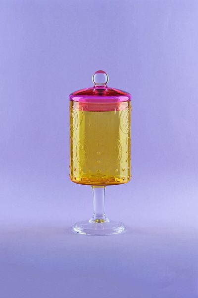 Glore Yellow Pink Pedestal Jar