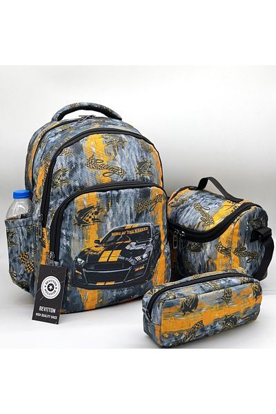 Bevitton Black Yellow Set of 3 Primary School Bag for Boy - Car Pattern
