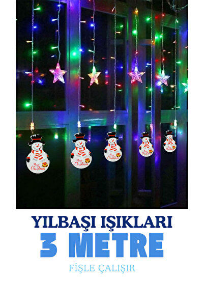 buradanaldım RGB Kardan Adam Yıldız Perde LED Işıklandırma, Yılbaşı Hallowen ...