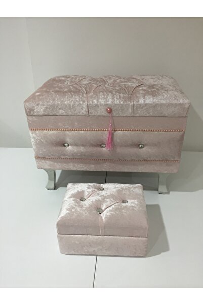 Ankara Mobilya Çeyiz 13234 SANDIK Kapitone Küçük set Model PEMBE Kadife Kumaş...