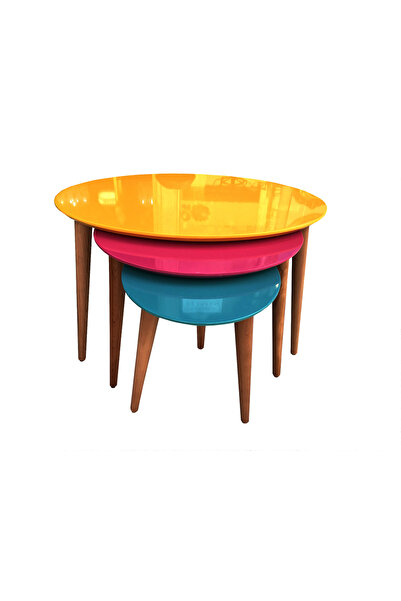 BENGİ TİCARET Zigon 17972 Oval Çok Renk Model sehpa Kayın RETRO ayak Turuncu-...