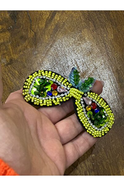 Gönülden Tasarım BONCUK TAŞ PAYET İŞLEME YAPRAKLI ARMA DİKİŞ APLİKE 8X4 CM