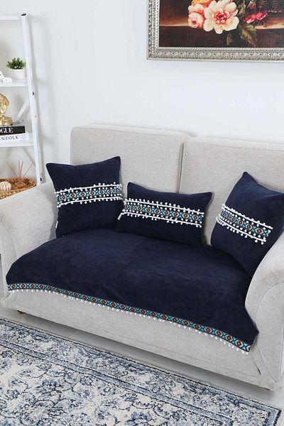 Aisha's Design Anti-Slip Fleece Seat Cover with Stripe Pattern and Pompom 90X160Cm,Ko-36Ik