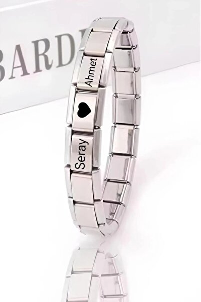 nokt Kişiye Özel isim Yazılı italyan Charm Bileklik -  Çelik Bileklik sevgiliye hediye - Çift Bilekliği