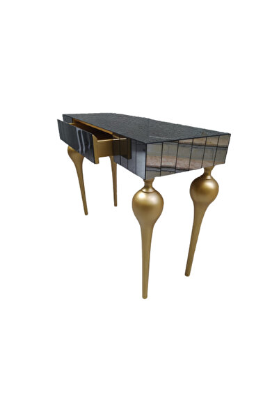 Ankara Mobilya Dresuar 12388 Tombul Ayak Model Kayın Mdf Tabl Parlak Gold Ayak Füme Cam Kaplama