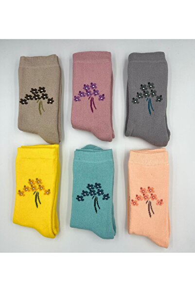 B Beşiroğlu Since 1980 Женски дебели вълнени памучни цветни дълги чорапи с детайли, които ви държат топли и без миризма