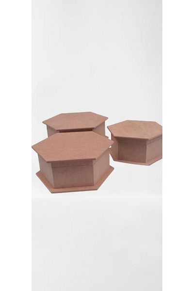 BENGİ TİCARET Hobby Erdl 90034 Decorative 3-Piece Jewelry Set Model Wooden Mdf Hexagon Raw Product Handmade