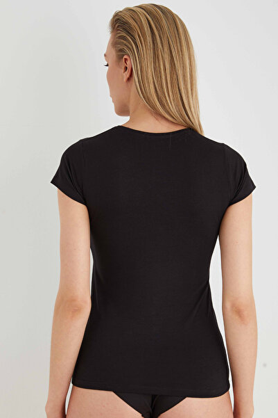 Sevim Pachet de 2 tricouri cu decolteu în V din Lycra pentru femei