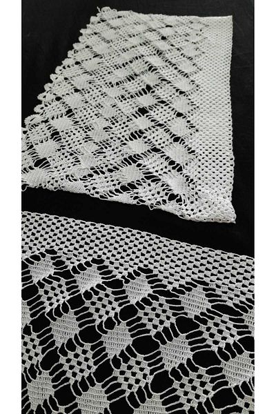 Papatyam Hand Knitted Crochet 2 Pieces (22X36 cm) Lace on Pillow Head/ Handcrafted Lace /Vintage/Flush Rope