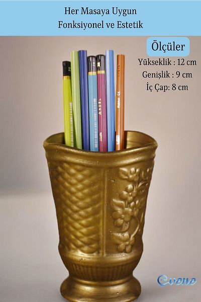 Evene Gold Antique Colored Pen Holder Organizer - Desk Pen Holder Model 9