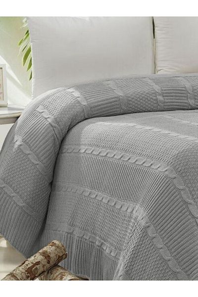 YGT Home Maglieria Gray Knitwear Braided Double Bed Blanket - 200X220