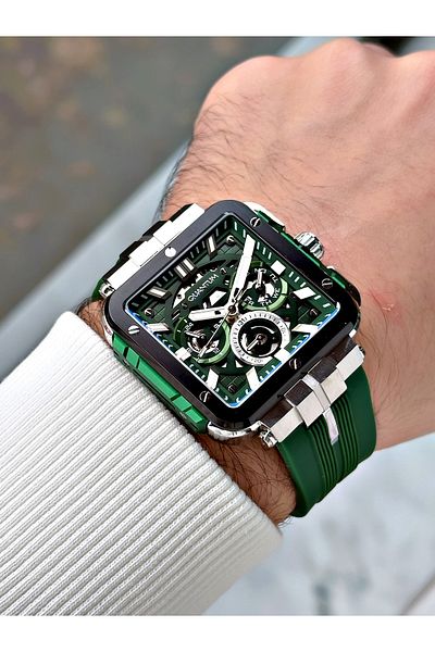 Quantum Functions Active 10 Atm Waterproof Silicone Cord Green Color Men's Wristwatch 1102.377
