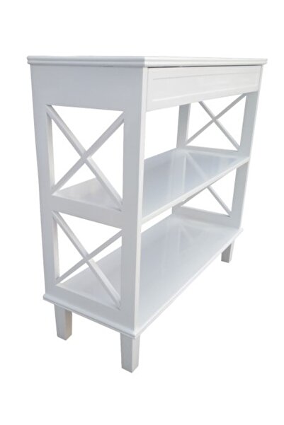 Ankara Mobilya Dresuar 13267 X ÇAPRAZ RAFLI Model Kayın ayak Parlak Beyaz Lake ÇEKMECE El Yapı