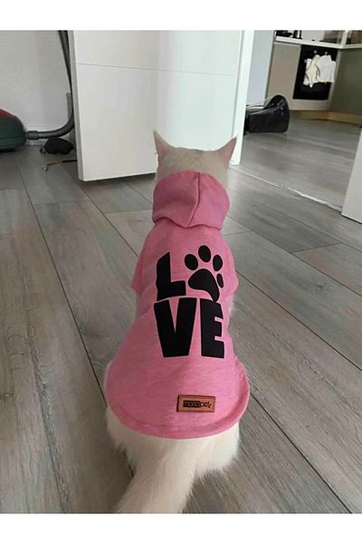 Monopetz Hooded Sweatshirt Dog And Cat Outfit - Pink Love - Size M
