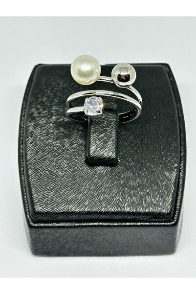 Eslem Aksesuar Gümüş renk  üçlü top yüzük  meral top inci tektaş kadın yüzük ...