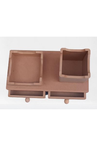 BENGİ TİCARET Hobby Adn 90066 Decorative Pen Holder Set Double Model Raw Mdf Wooden Drawer Handmade