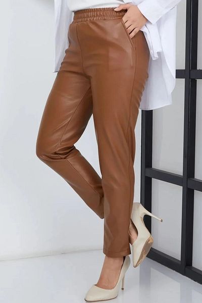 Swana Women's Leather Pants with Ribbon Inside, Fleece and Elastic Waist