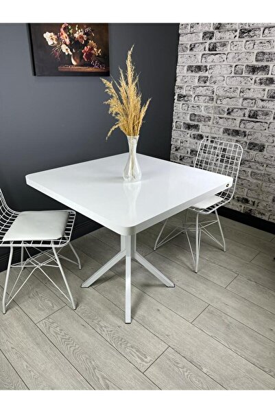 hey Roma Beyaz Mutfak Yemek Masası Balkon Masası Metal Beyaz Ayak 80 Cm