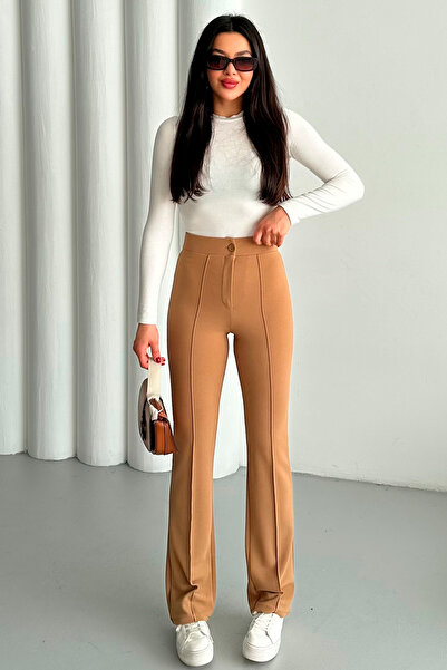 MODAGEN Dámské kalhoty Camel Lycra Palazzo s vysokým pasem