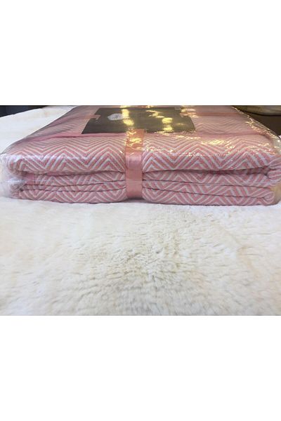 BENGİ TİCARET Pike Summer Emerald 132910 Salmon Double Plump Material V Line Pattern Cotton