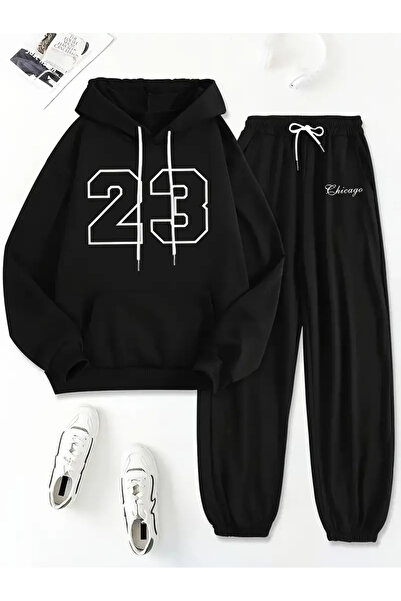 Nebulaa Tekstil Σετ φόρμας με κουκούλα Nebulaa, φούτερ με στάμπα και παντελόν...