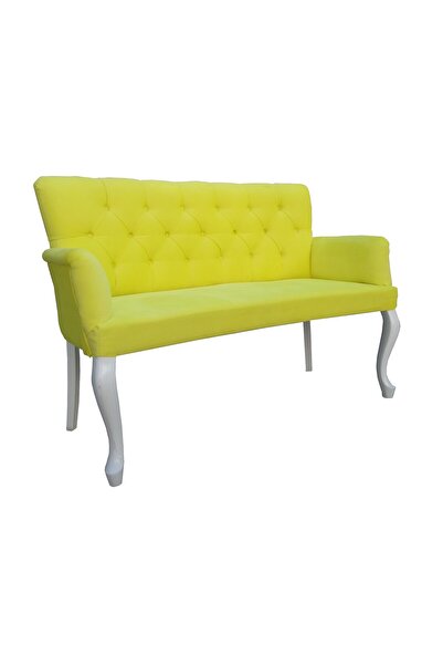 Ankara Mobilya Berjer 12523 ASLAN Ayak Model beyaz Babyface Kumaş Kapitone SARI renk El yapım