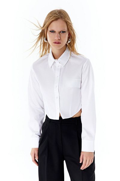 rue. Cămașă Crop Albă Poplin