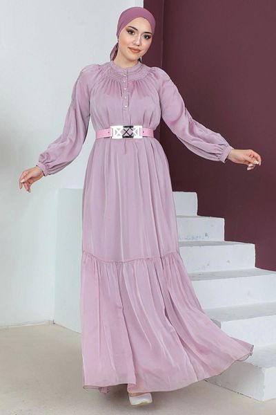 PHELDA Βραδινό φόρεμα Hijab με ζώνη Comfortable Form 746-powder