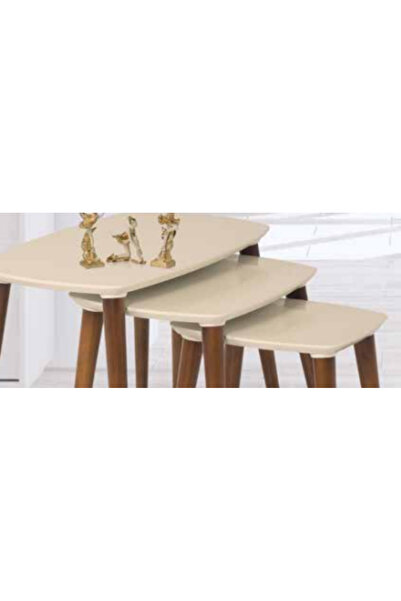 BENGİ TİCARET Zigon 11776 OSM Oval Model Sehpa Parlak Ceviz Krem renk Kayın R...