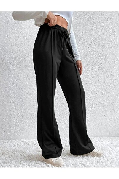 GERLAY Kadın Siyah Çımalı Bol Paça Eşofman Altı